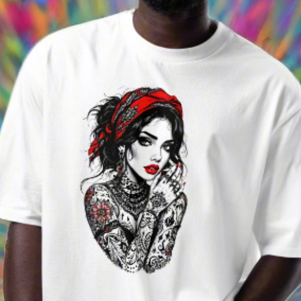 Oversized Illustrated tattoo lady heavyweight t-shirt