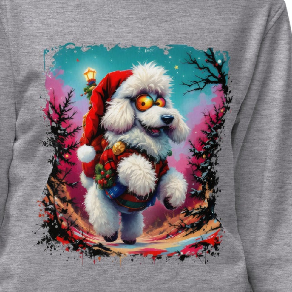 Women's fluffy Christmas poodle dog Premium material organic sweatshirt