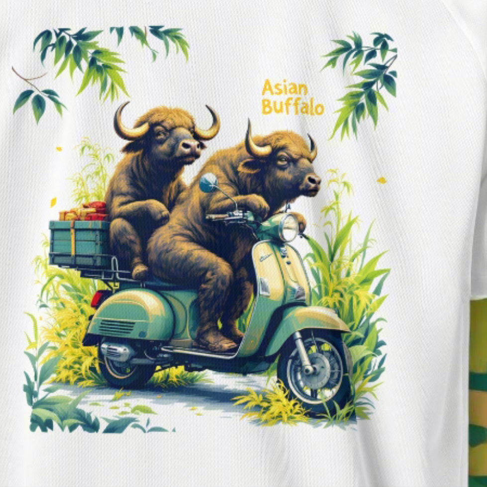 Unisex two Asian Buffalo on Scooter breathable jersey