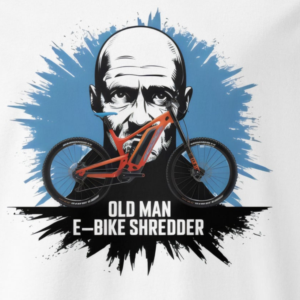 Men's old man E bike shredder organic cotton t-shirt