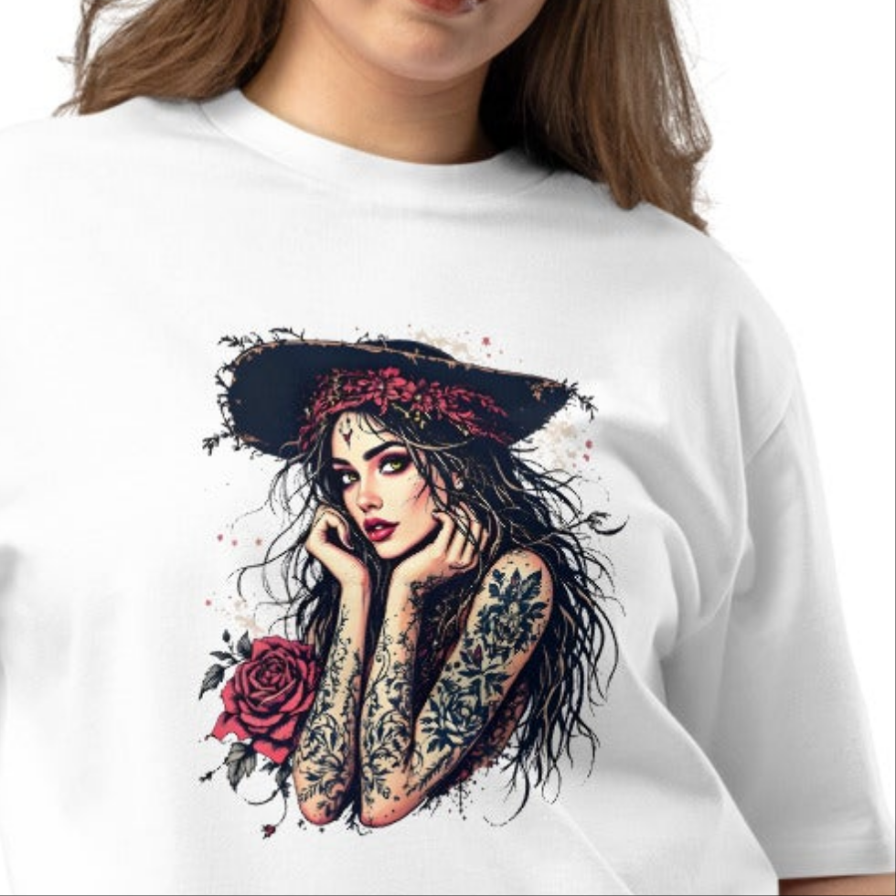 Oversized Old English gypsy girl heavyweight t-shirt