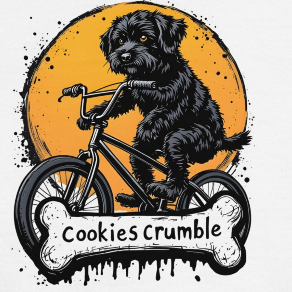 Youth Cockapoo riding BMX Cookies crumbles crewneck sweatshirt