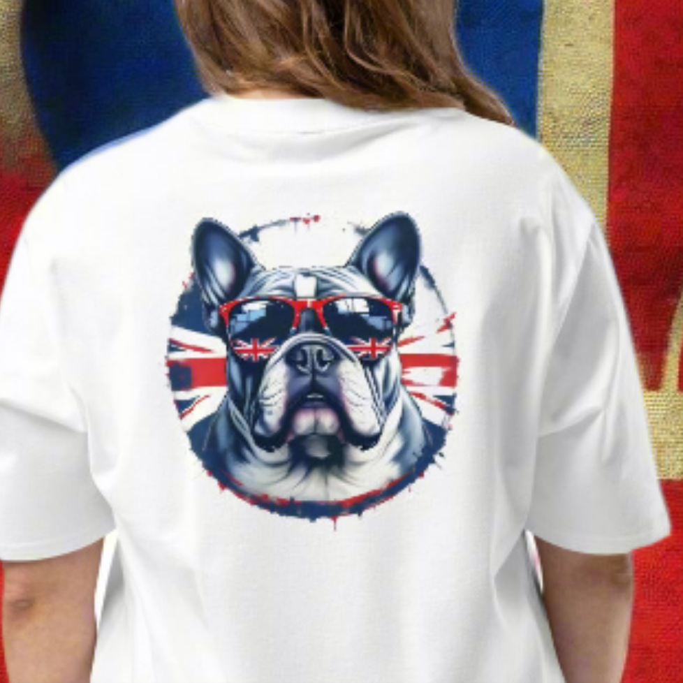Oversized 3 Sided print British bulldog British flag heavyweight t-shirt
