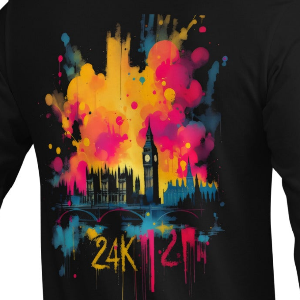 Unisex Long Twin print London mirrored & graffiti style Sleeve Tee
