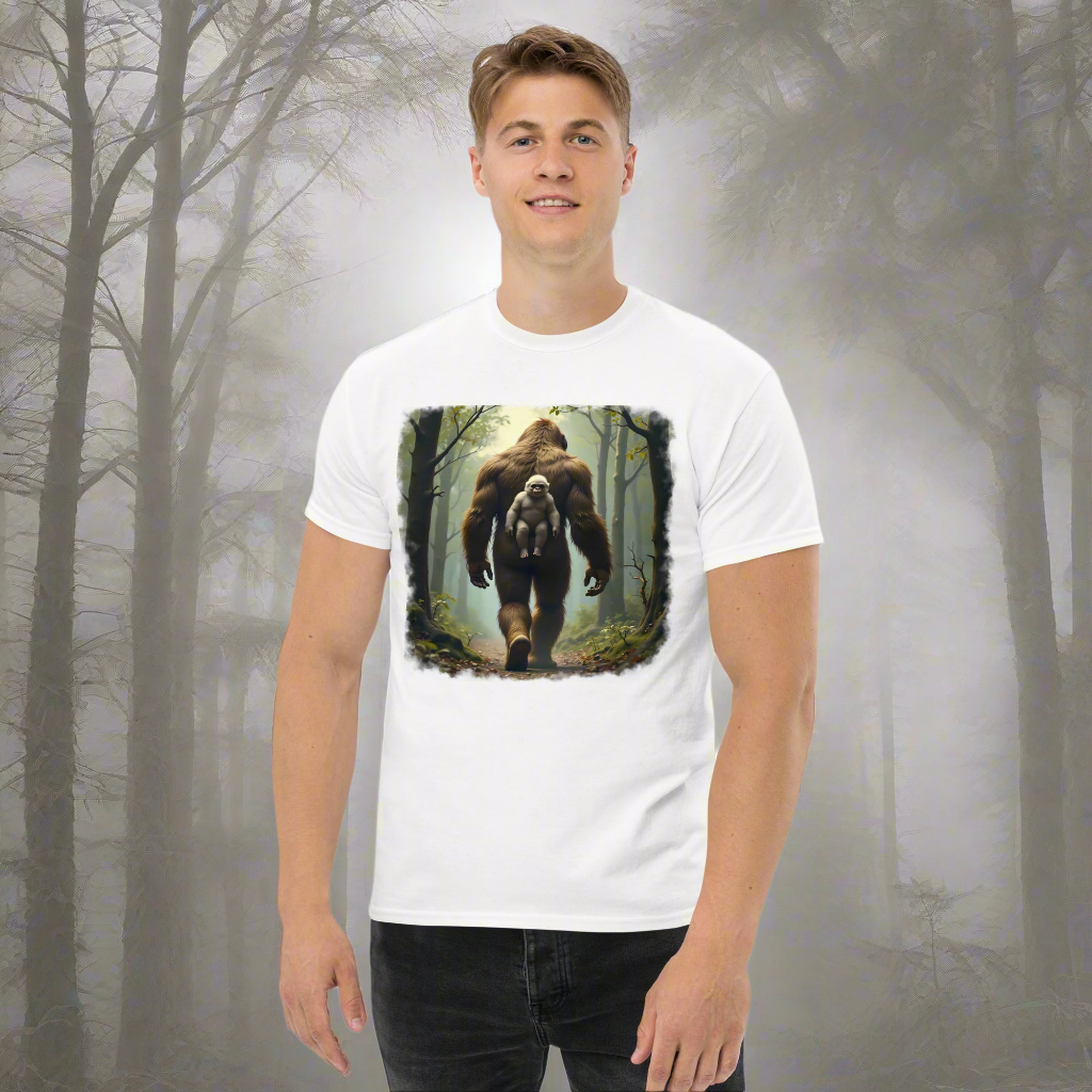 Men's & women's Baby Bigfoot backpack Wooded foreground Classic tee