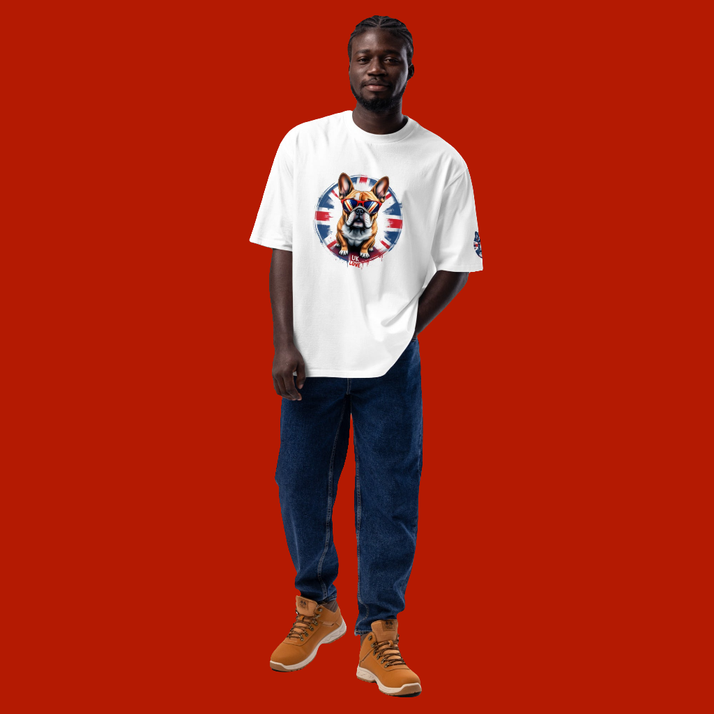 Oversized 3 Sided print British bulldog British flag heavyweight t-shirt