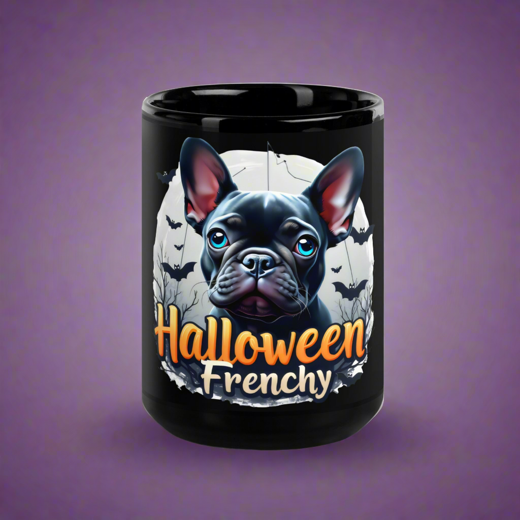 Halloween French bulldog twin print Black Glossy Mug