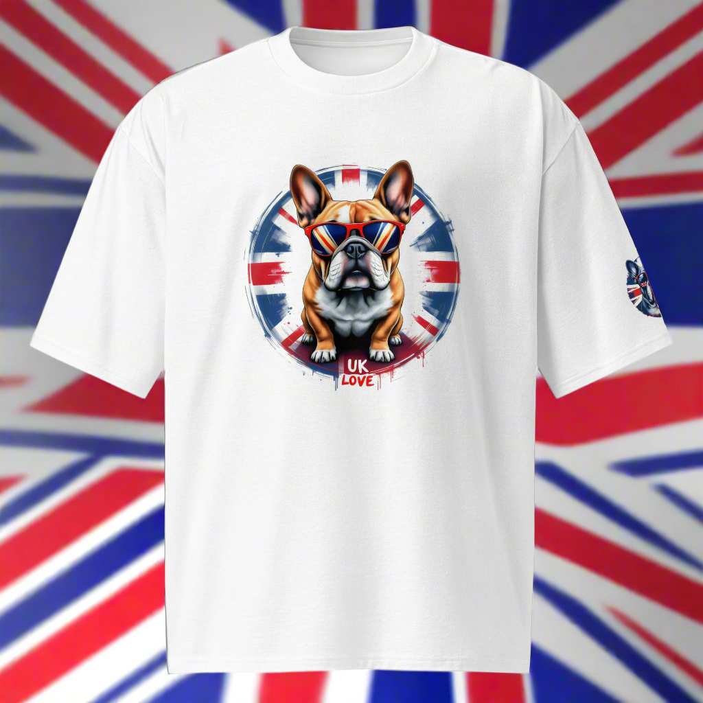 Oversized 3 Sided print British bulldog British flag heavyweight t-shirt