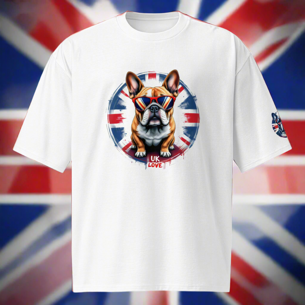 Oversized 3 Sided print British bulldog British flag heavyweight t-shirt
