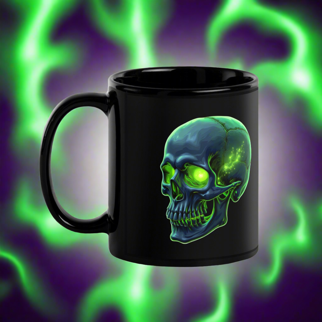 Black crystal green skull Twin print on Glossy Mug