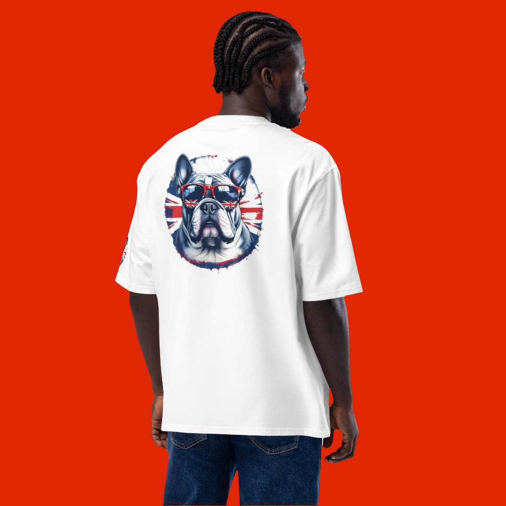 Oversized 3 Sided print British bulldog British flag heavyweight t-shirt