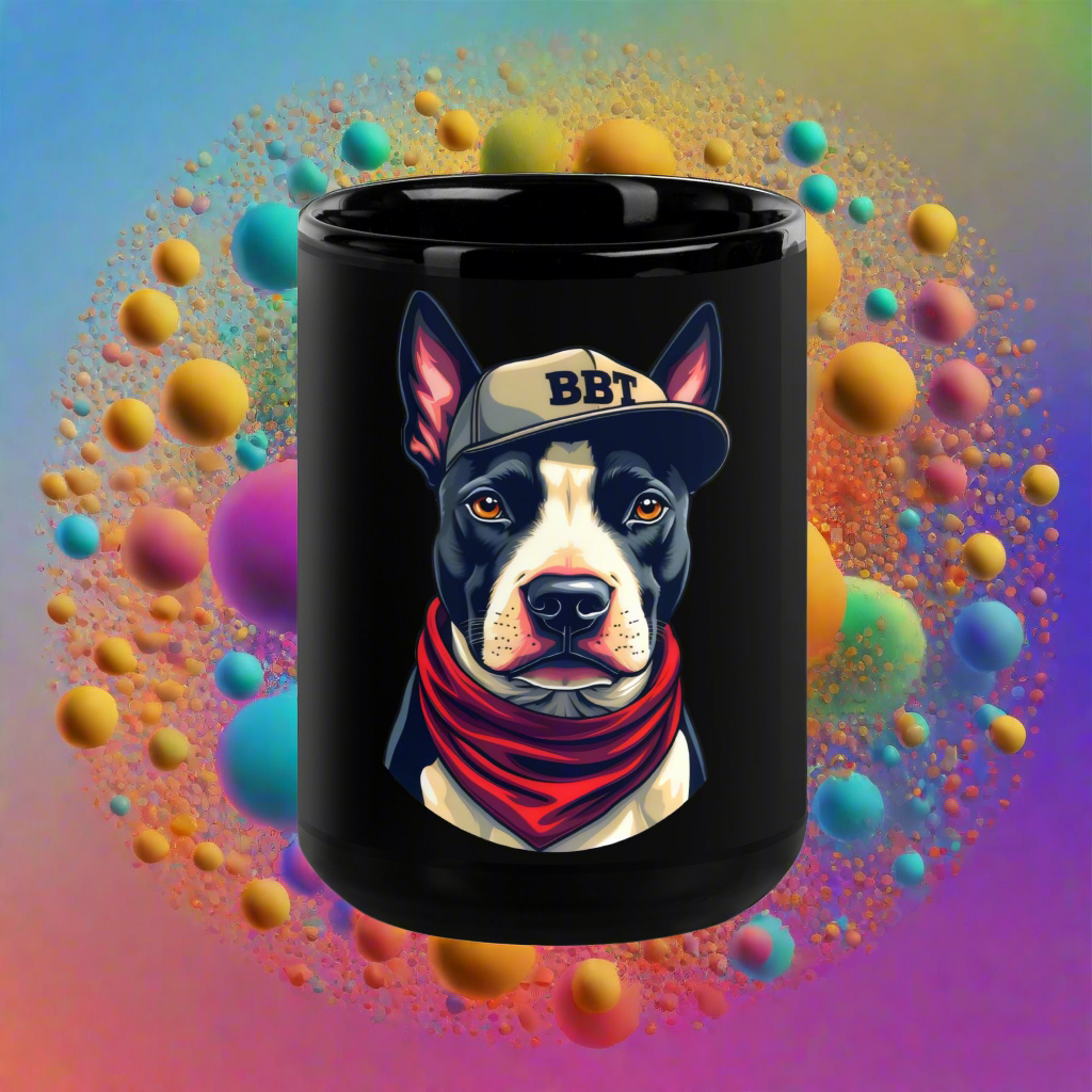Black English bull terrier wearing scarf Glossy Mug