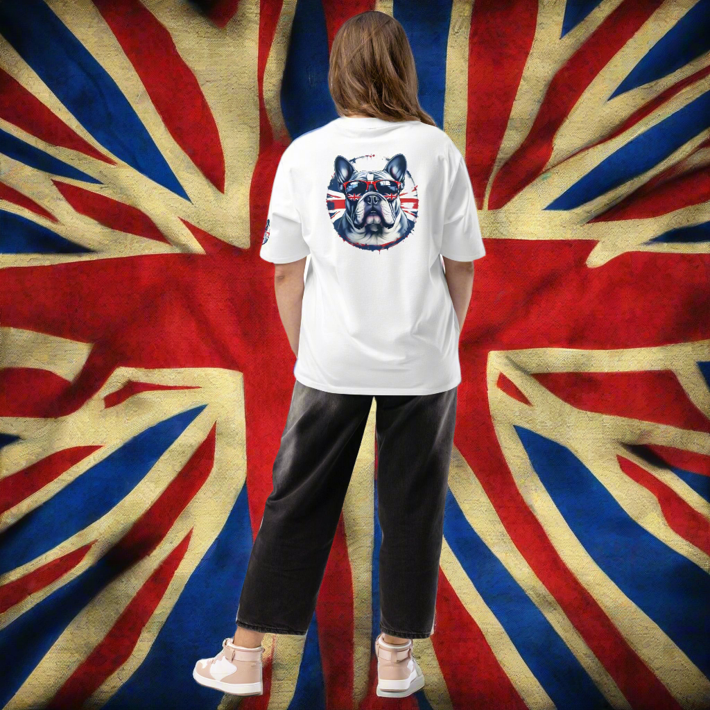 Oversized 3 Sided print British bulldog British flag heavyweight t-shirt