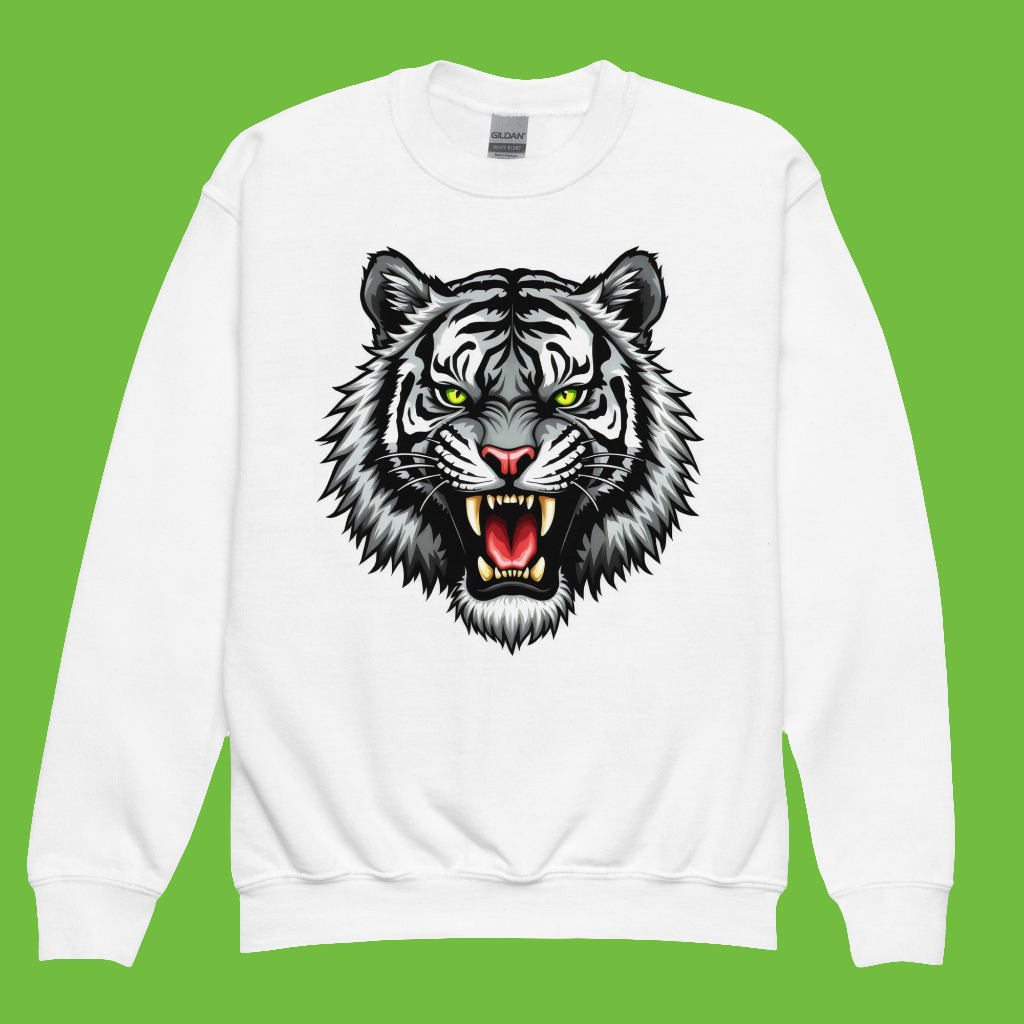 Youth Unisex Black and white tiger crewneck sweatshirt