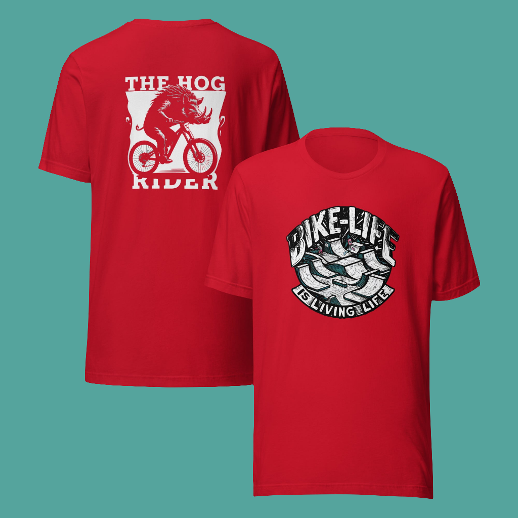 Unisex mtb Twin Print riding the Hog & bike park life t-shirt
