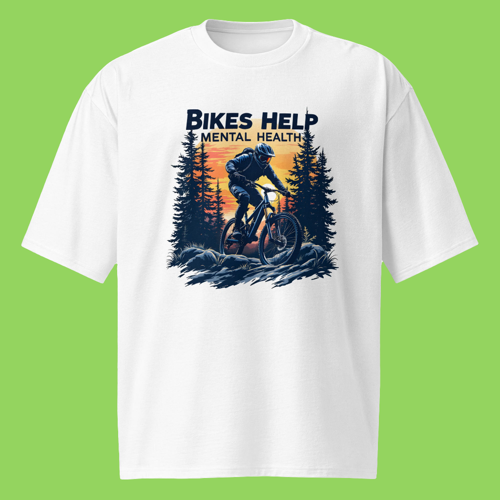 Oversized Unisex Bikes help mental health premium heavyweight t-shirt