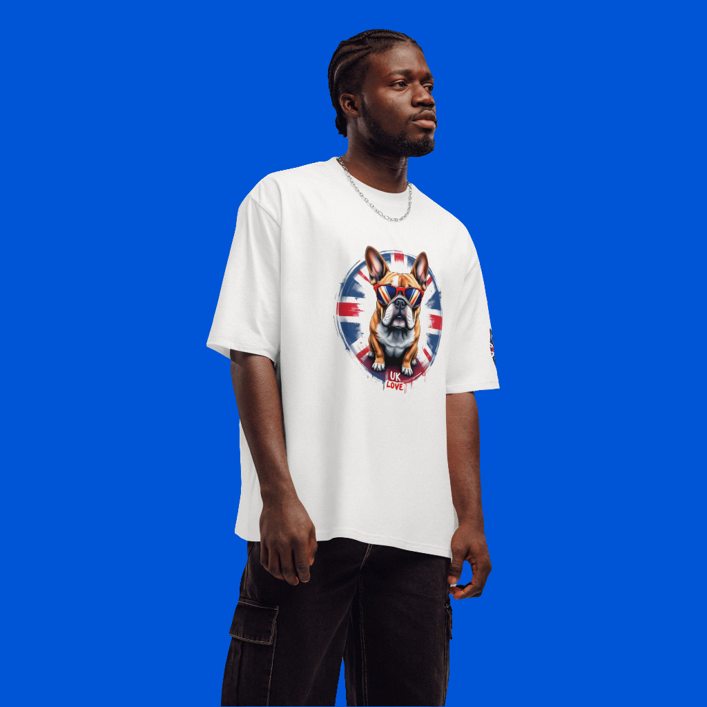 Oversized 3 Sided print British bulldog British flag heavyweight t-shirt