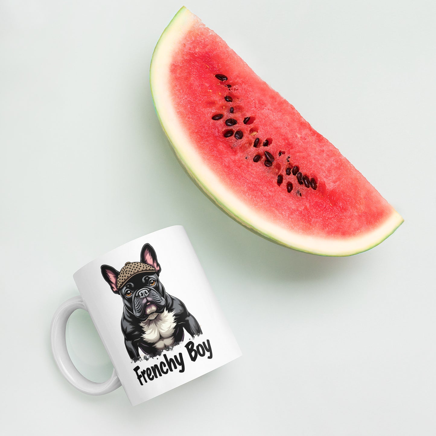 French bulldog Frenchy boy White glossy mug