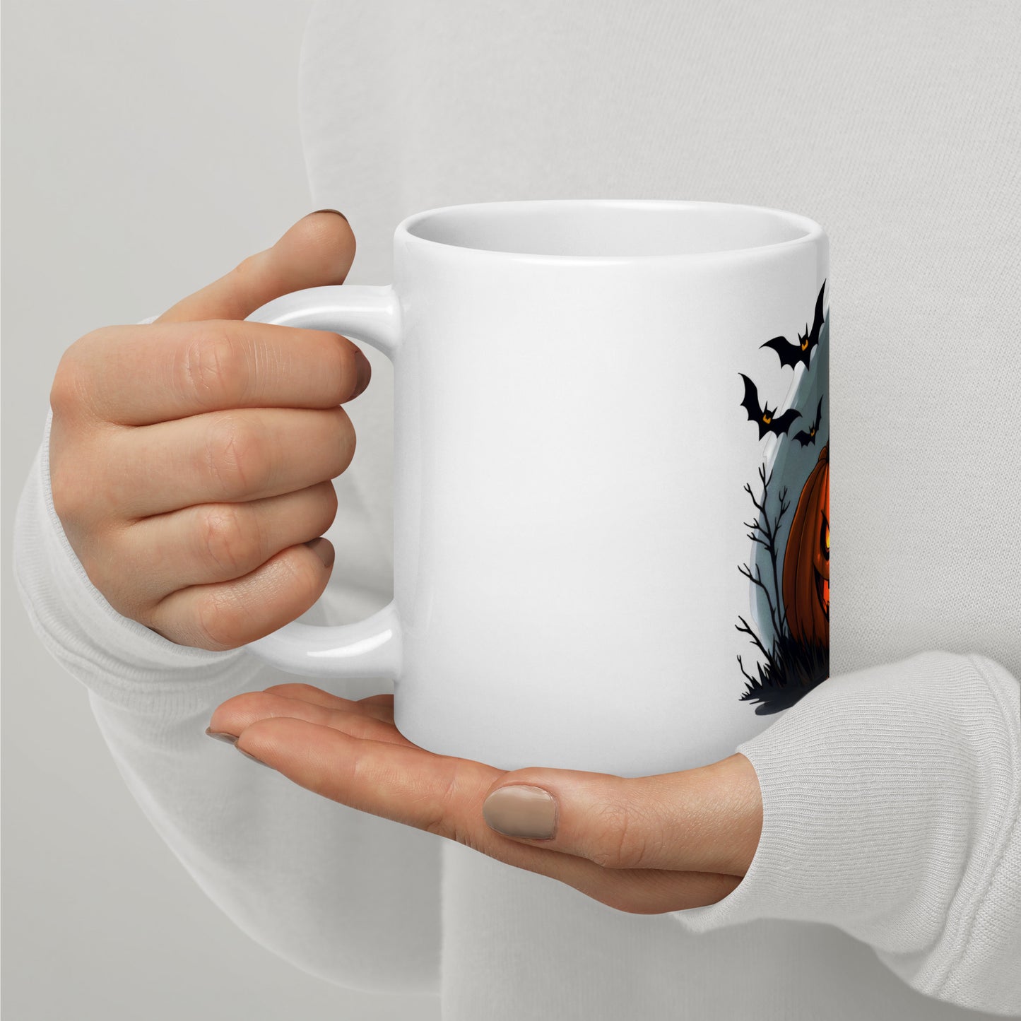 White Scary Halloween glossy mug