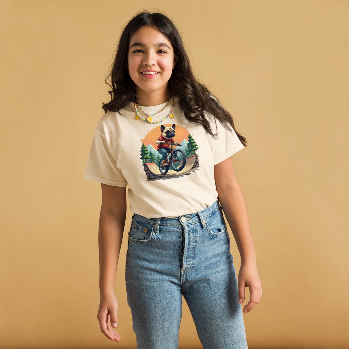 Youth pug dog at bike park Short-Sleeve classic tee