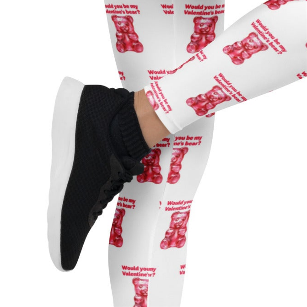 Pink stick like gummy bear all over print white Leggings
