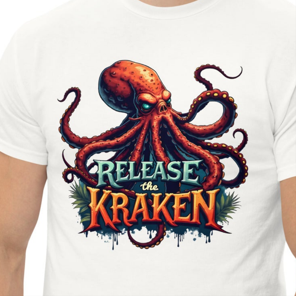 Unisex Skeleton pirate & release the Kraken Twin print classic tee