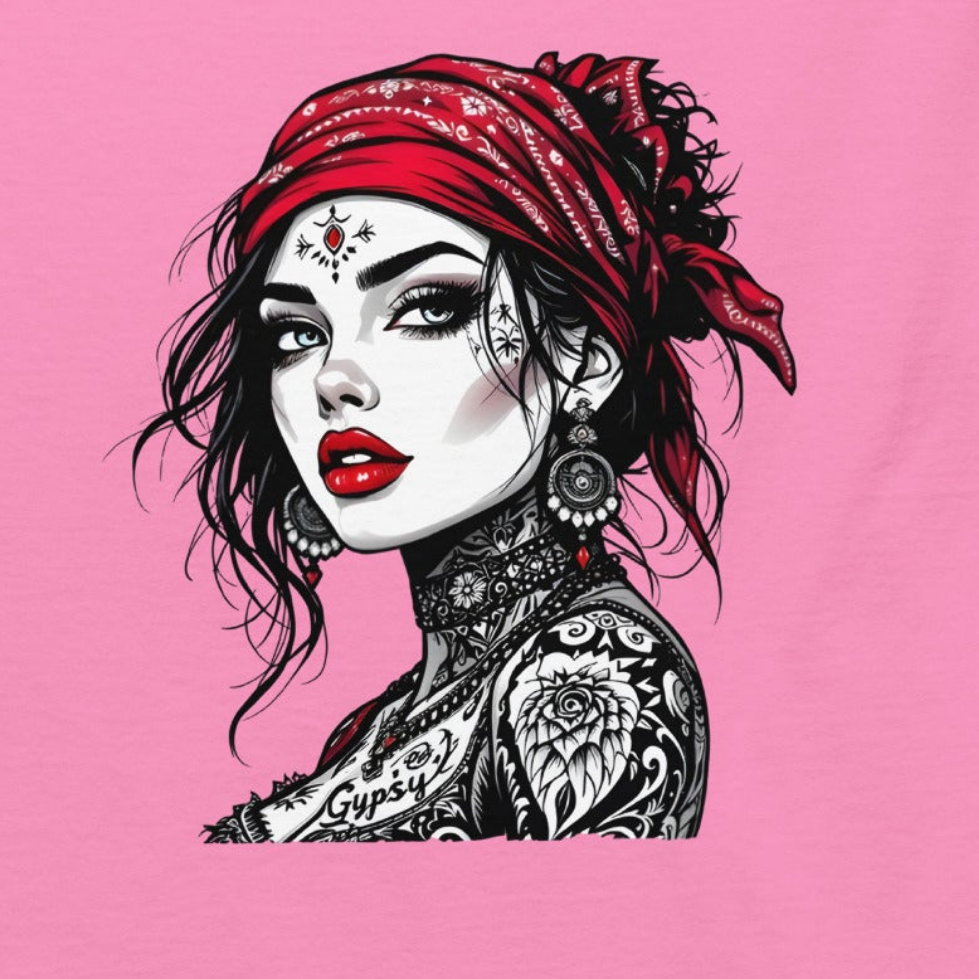 Unisex Red scarf tattoo gypsy girl classic tee