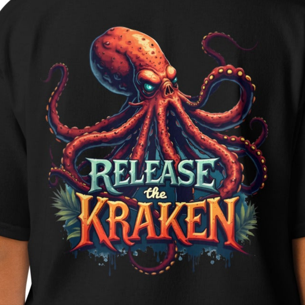 Youth Skeleton pirate & release the Kraken Twin print classic tee