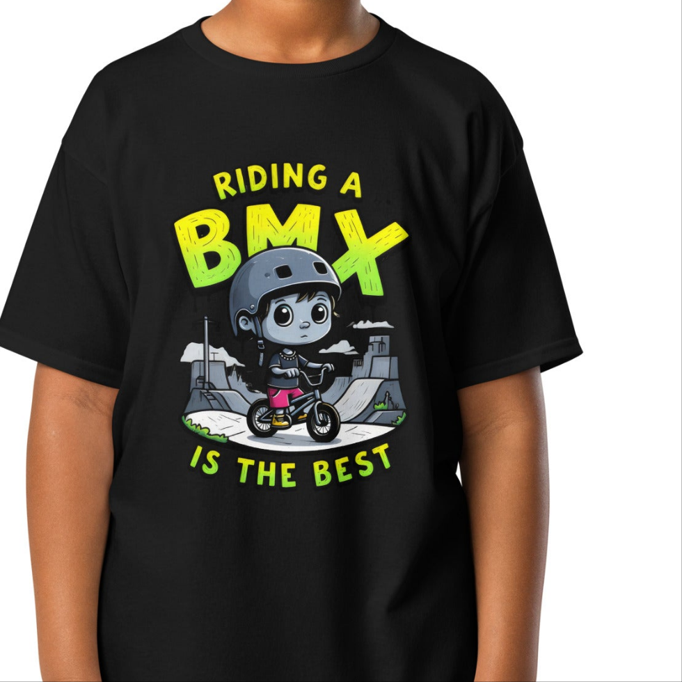 Youth Riding a BMX is the best 100% cotton classic tee