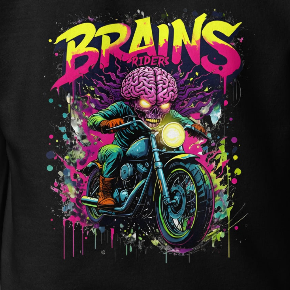 Unisex Brains rider on motorcycle graffiti design premium Hoodie