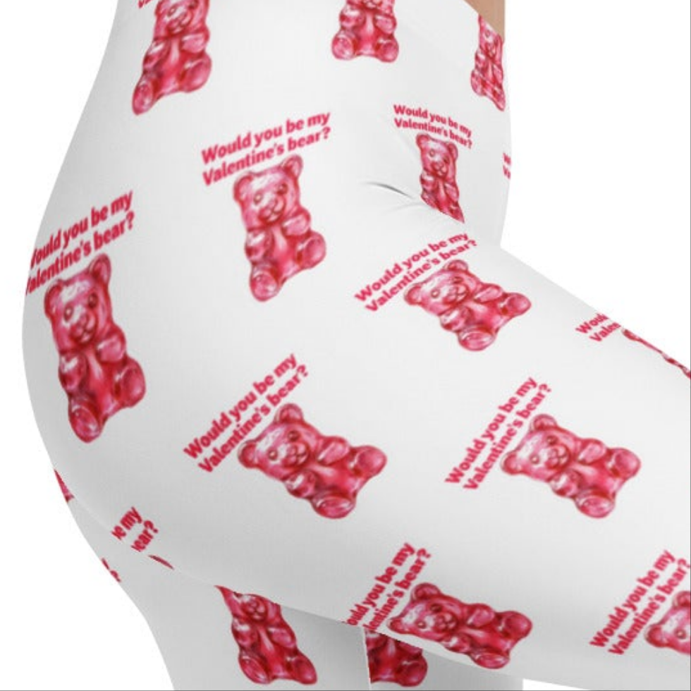 Pink stick like gummy bear all over print white Leggings