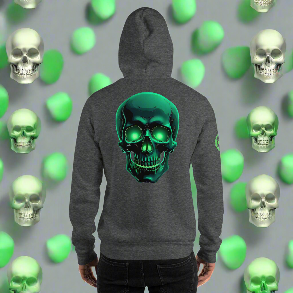 Unisex green aluminous crystal skull Hoodie