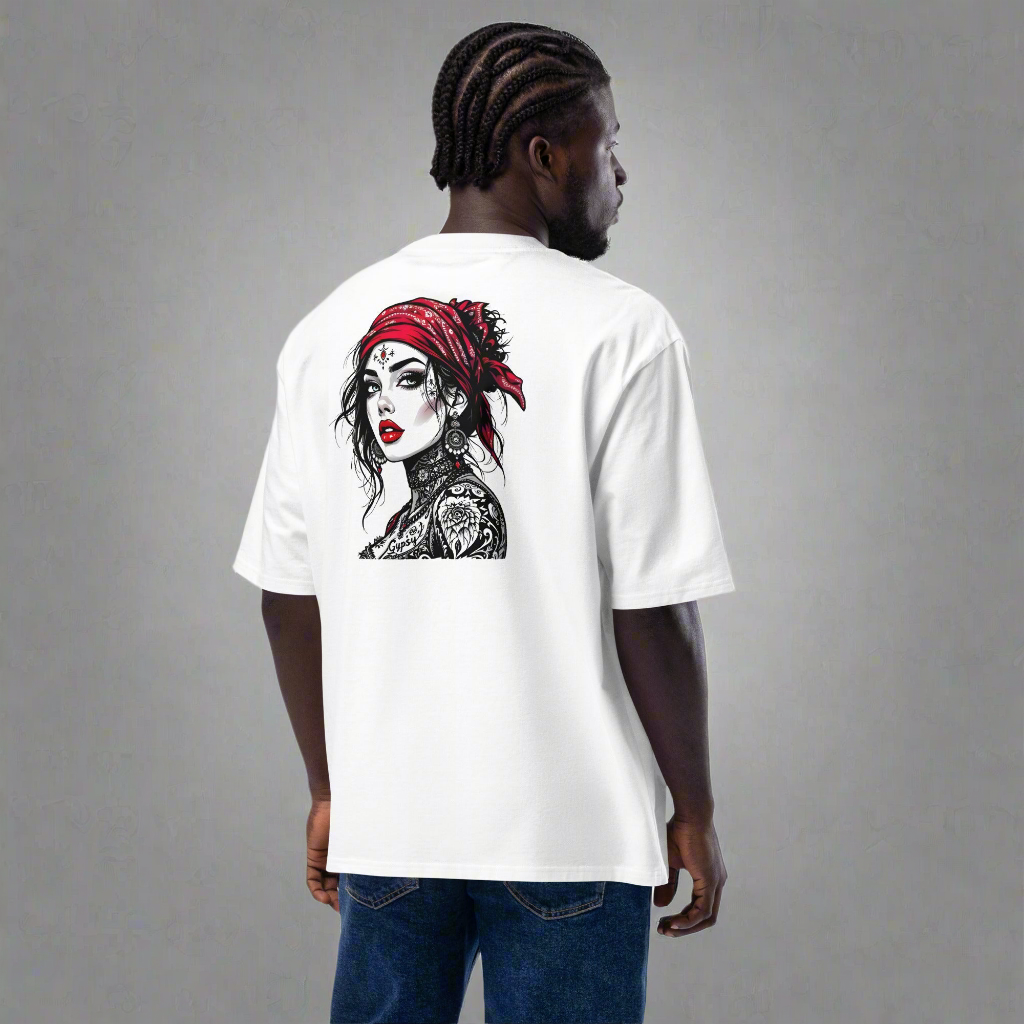 Oversized Illustrated tattoo lady heavyweight t-shirt