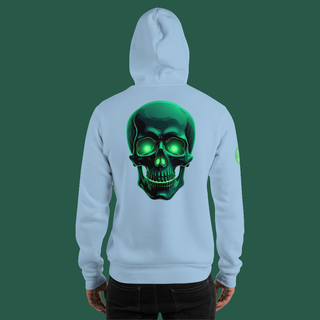 Unisex green aluminous crystal skull Hoodie