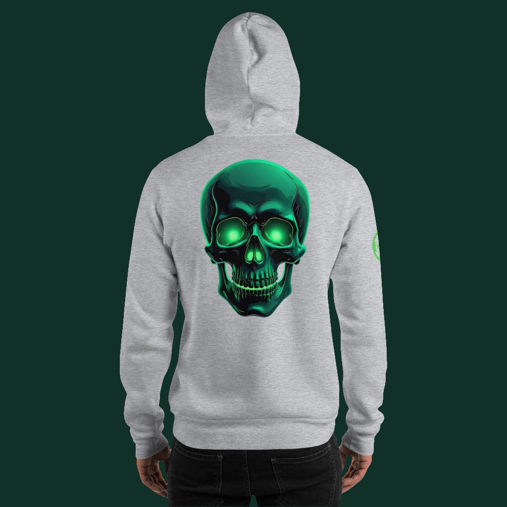 Unisex green aluminous crystal skull Hoodie
