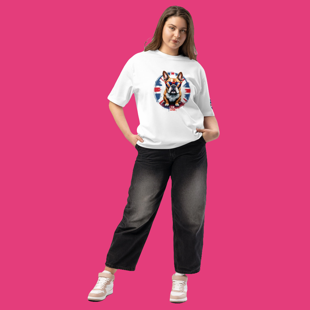 Oversized 3 Sided print British bulldog British flag heavyweight t-shirt