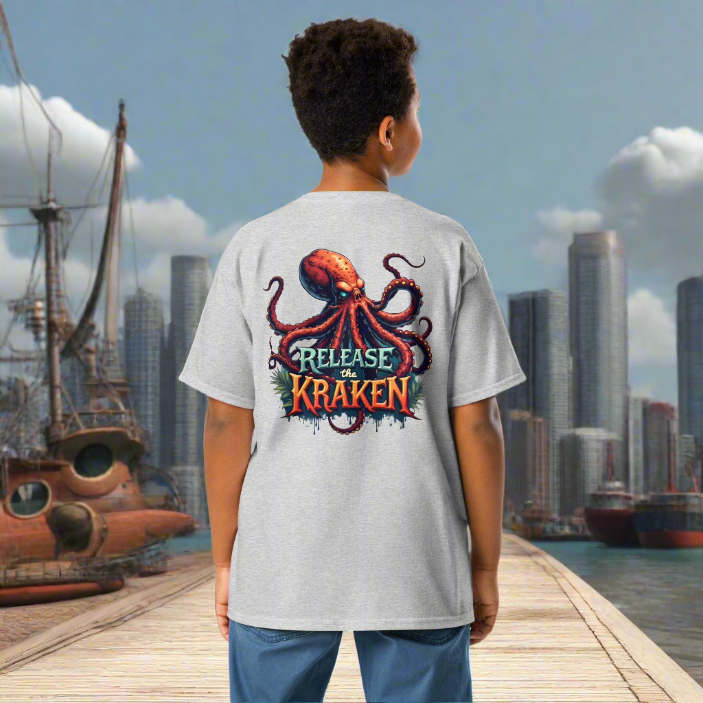 Youth Skeleton pirate & release the Kraken Twin print classic tee