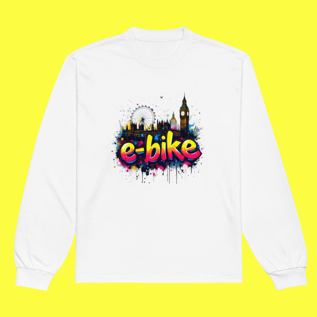 Premium E bike London city skyline heavyweight long sleeve shirt