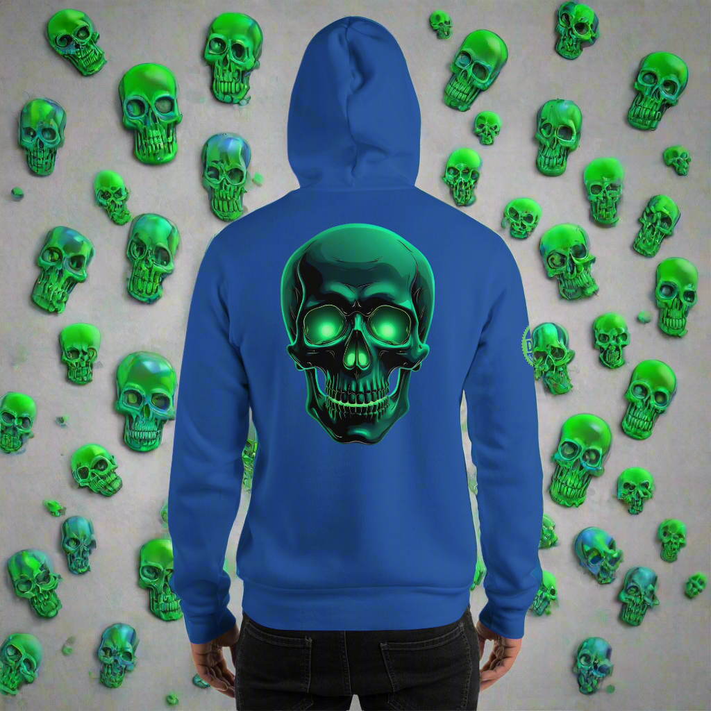 Unisex green aluminous crystal skull Hoodie