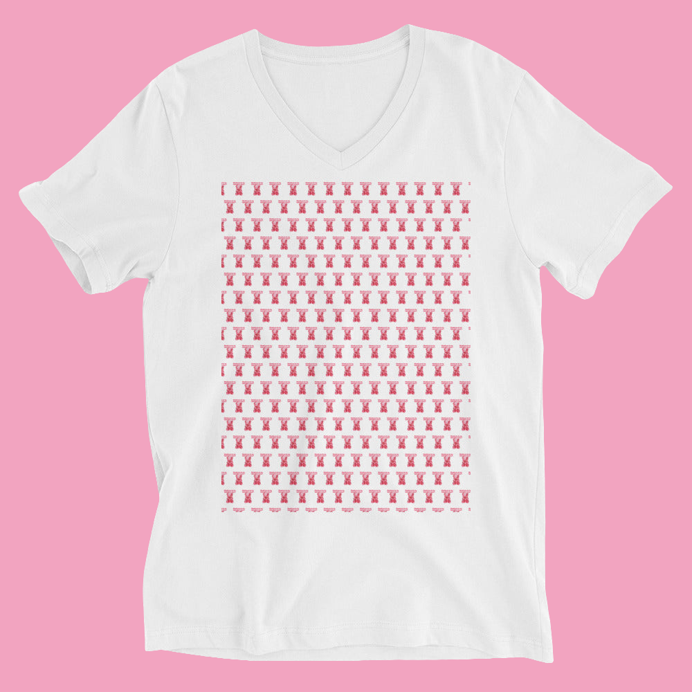 Unisex Pink gummy bear all over print Short Sleeve V-Neck T-Shirt