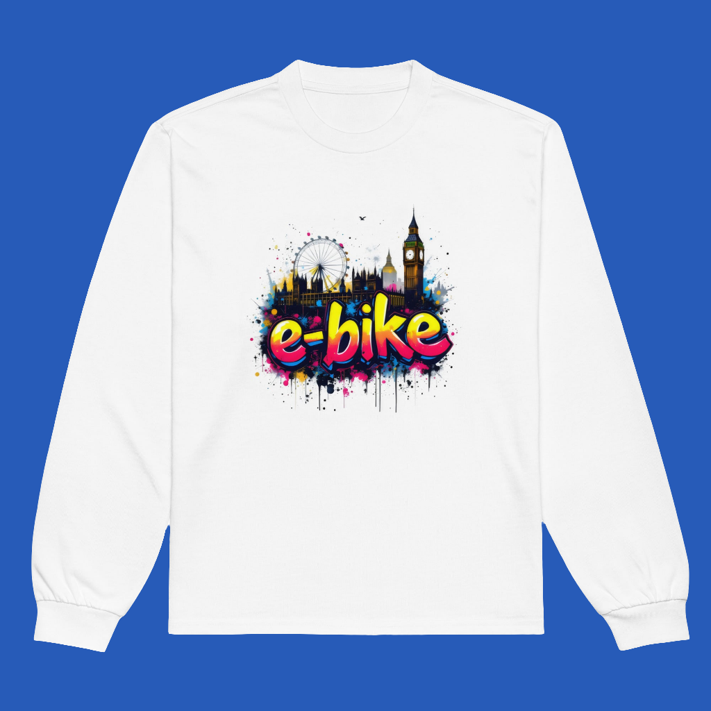 Premium E bike London city skyline heavyweight long sleeve shirt