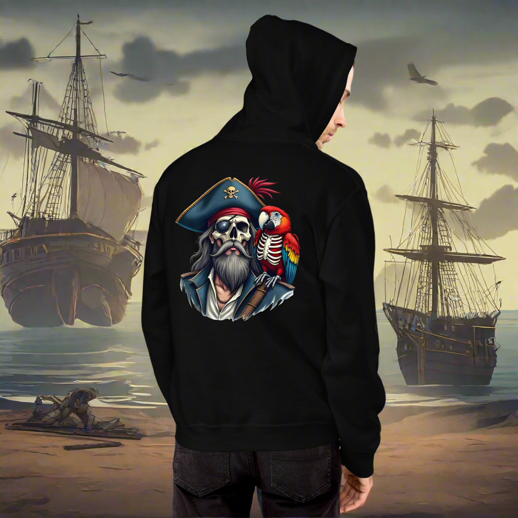 Unisex Skeleton Pirate with parrot Hoodie
