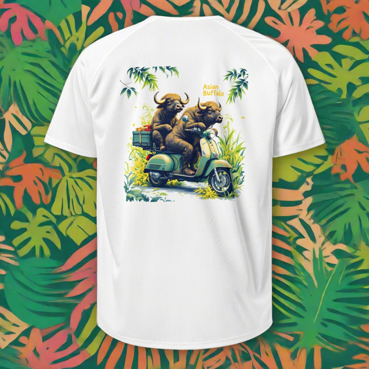 Unisex two Asian Buffalo on Scooter breathable jersey