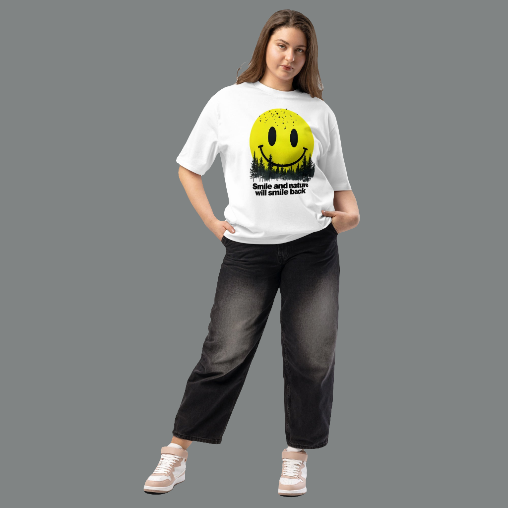 Oversized Unisex Smile and nature will smile back heavyweight t-shirt