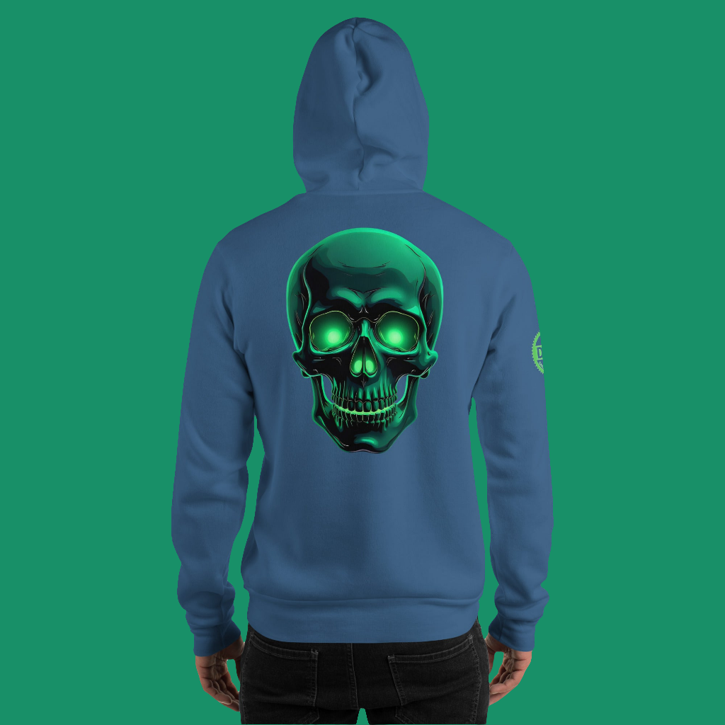 Unisex green aluminous crystal skull Hoodie