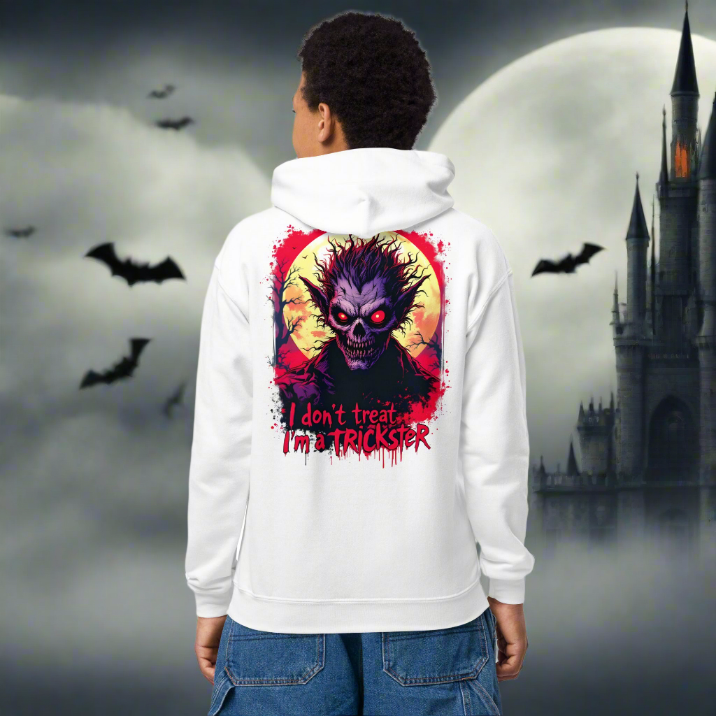Youth Halloween I'm a trickster heavy blend hoodie
