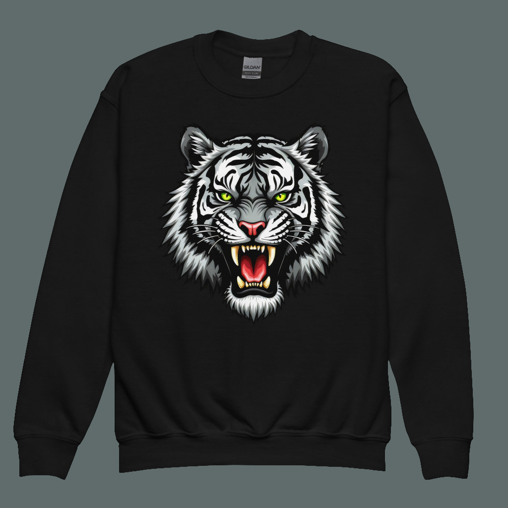 Youth Unisex Black and white tiger crewneck sweatshirt