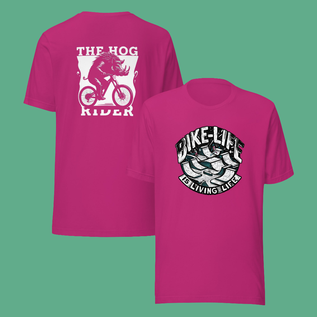 Unisex mtb Twin Print riding the Hog & bike park life t-shirt