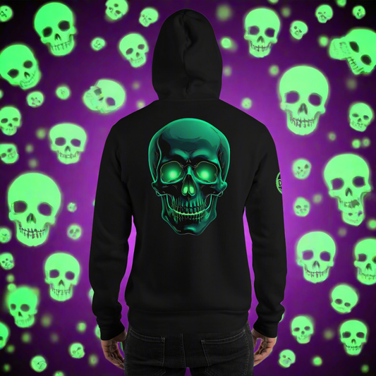 Unisex green aluminous crystal skull Hoodie