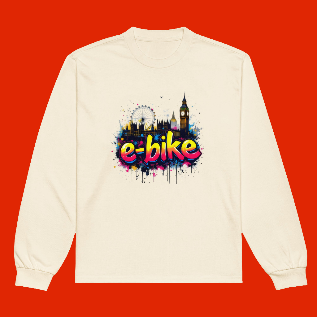 Premium E bike London city skyline heavyweight long sleeve shirt